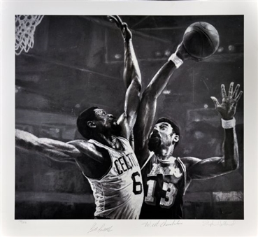 Bill Russell Celtics & Wilt Chamberlain Lakers 28"x 30" Autographed Lithograph